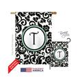 Gardencontrol 30072 Damask T Monogram 2-Sided Vertical Impression House Flag - 28 x 40 in. GA4174640